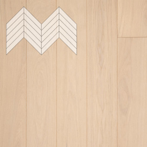 Паркет Елка Французская Lab Arte Chevron Дуб Селект Лана лак 600/510х90х14/3/45° в интерьере