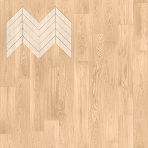 Паркет Елка Французская Lab Arte Chevron Дуб Рустик Блонд лак 600/490х110х14/3/45° в интерьере